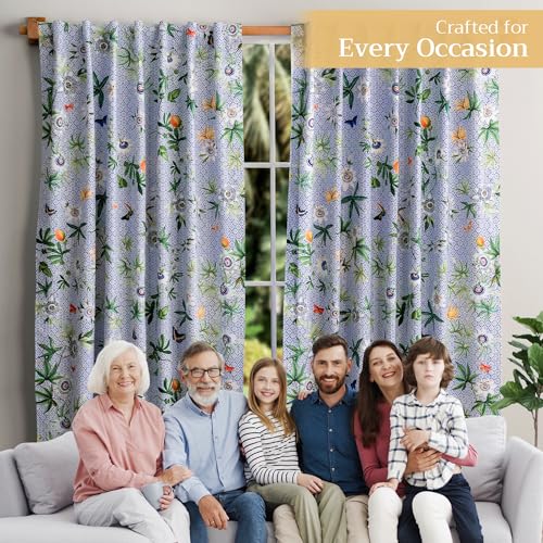 Image of Maison d' Hermine Curtains for Living Room 100% Cotton 124 inch Length One Panel Light Filtering Curtains for Bedroom Windows with Rod and Loop Pockets Drapes (Passiflora, 50 inch W x 124 inch L)
