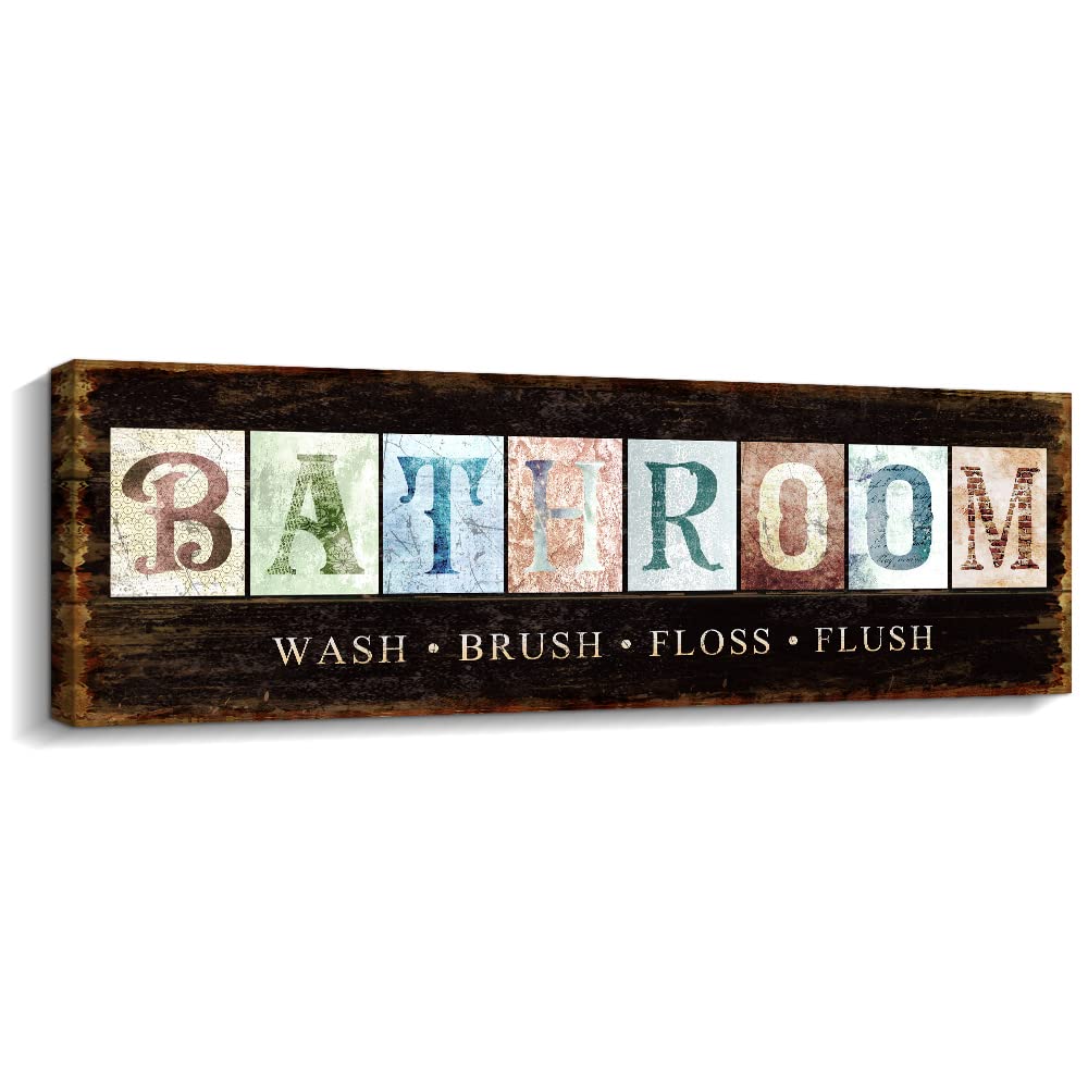Kas Home Bathroom Wall Decor, Bathroom Signs Inspirational Wall Art Motto Canvas Prints, Framed Home Decor Wood Grain Background HD Vintage Plaque (5.5 X 16.5 inch, Bathroom)