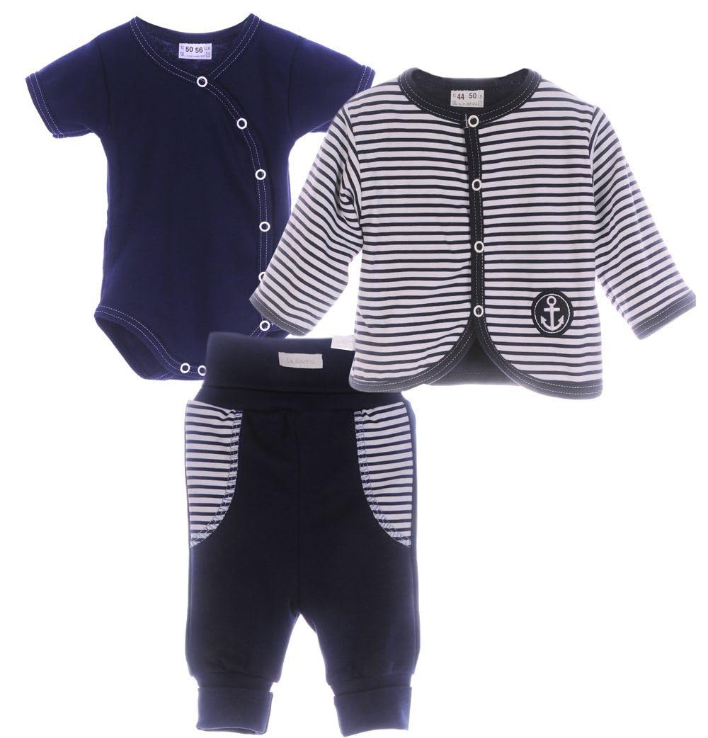 Baby Anzug Set 3-teilig – Wickelbody, Hose & Jacke – Weiche Baumwollkleidung für Neugeborene – Atmungsaktives Baby Outfit – Unisex Baby Set Jungen & Mädchen – Größen 50-68