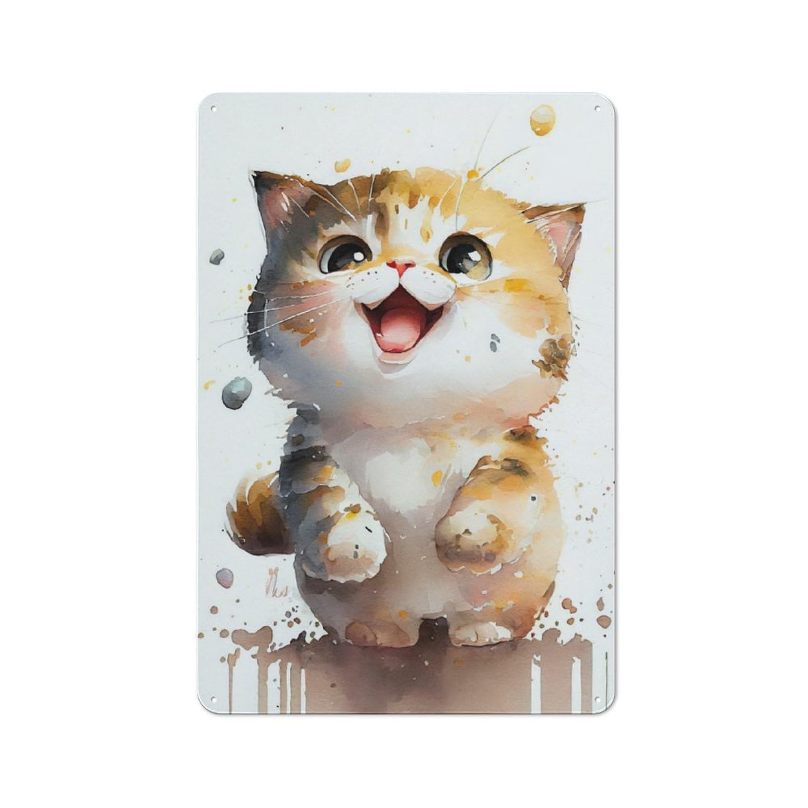 Junmoney Cat Watercolor Cute 30X20cm Retro Tin Wall Plaque With For Pub Or Café, A Winter Wall Decor Update For Café Interior Fans