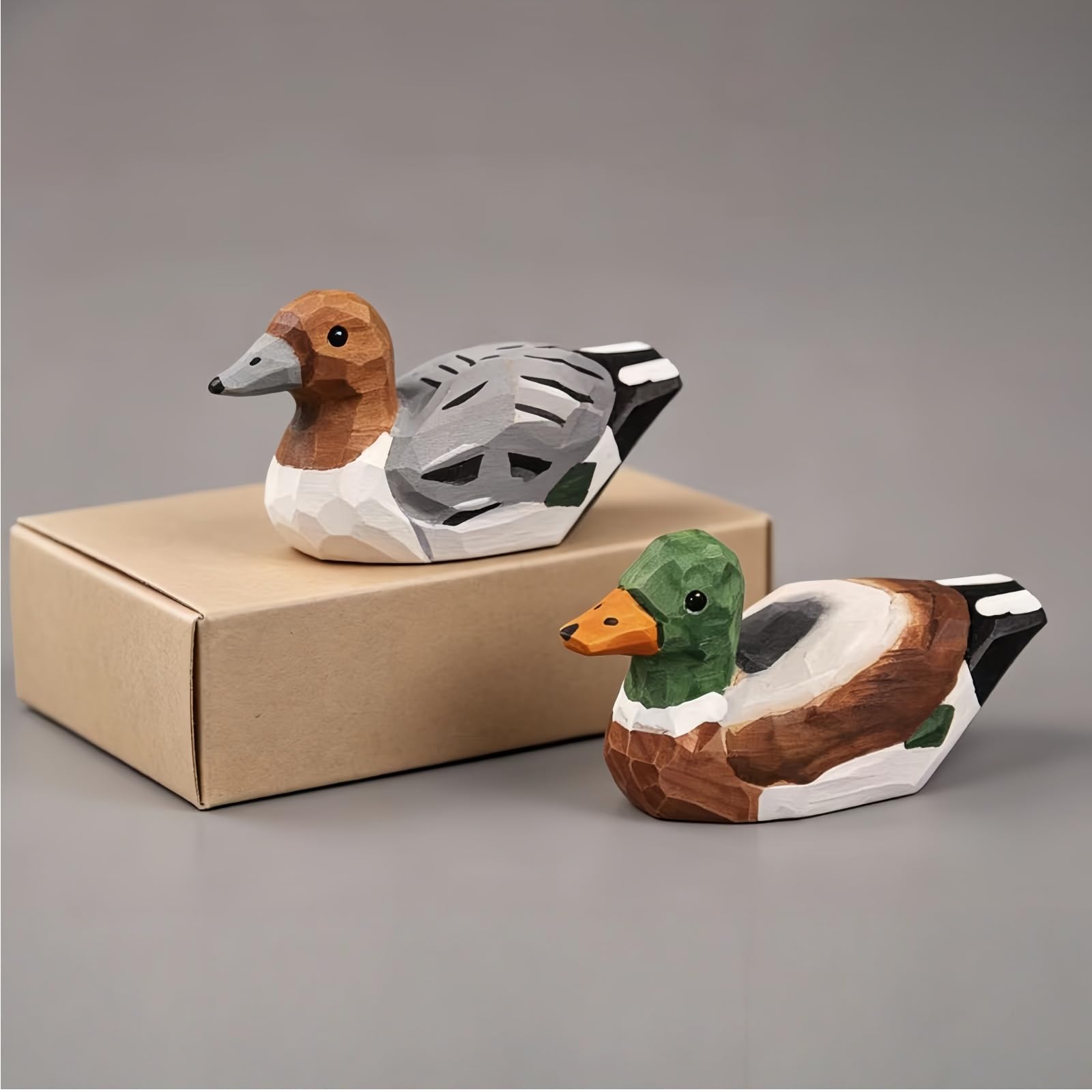 Lungigi Mallard Wood Duck & Australian Wood Duck Decor Set (Pack of 2), Hand-Carved Rustic Wooden Duck Figurine|Sculpture,Wooden Duck Ornament for Tabletop Home Decoration & Collectible Gift