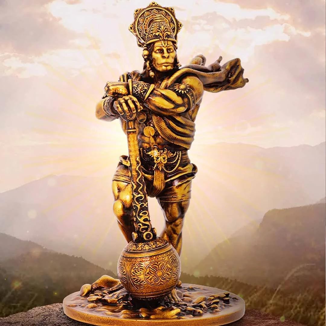 Robin Export Company Marble Dust and Resin Lord Bahubali Hanuman Idol Statue Bajrang Bali Murti Showpiece, Height 7.48 Inch, Gold Antique…
