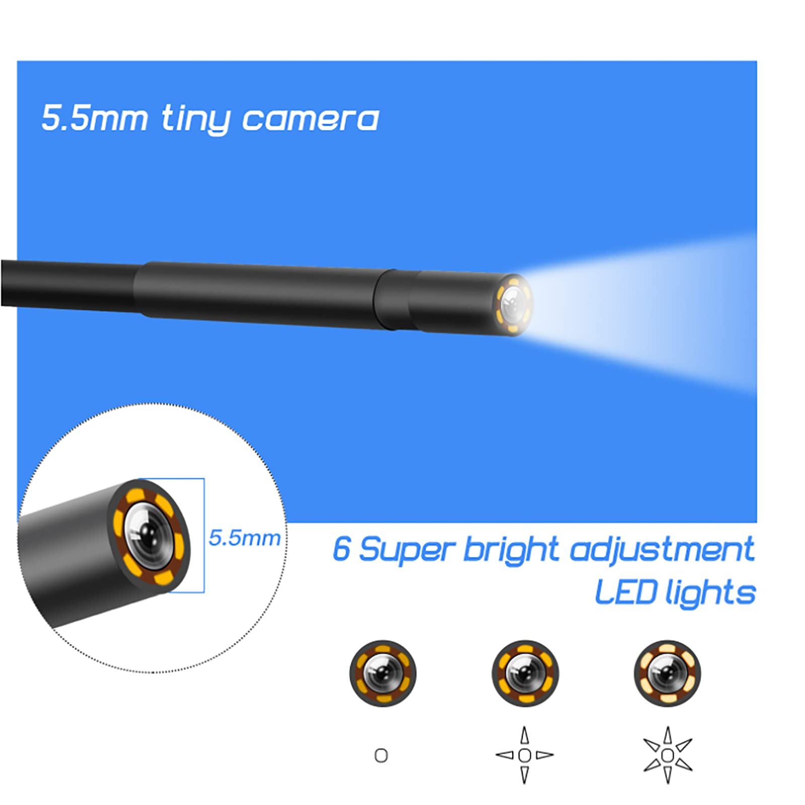ERNZI Endoscopio 1080P HD Telecamera di ispezione per endoscopio IP67 Telecamera impermeabile per serpenti con 6 luci a LED, schermo LCD da 4,3 pollici, cavo semirigido da 5 m,Blu,10M