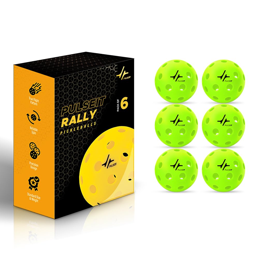 PulseITRally Outdoor Pickleball Balls Set of 6. 40 Precision Holes,Stable True Flight, Perfect Balance,High Bounce,Durable, High Visibility. for Tournament,Competition. All Skill Levels(Neon Green)-image-3