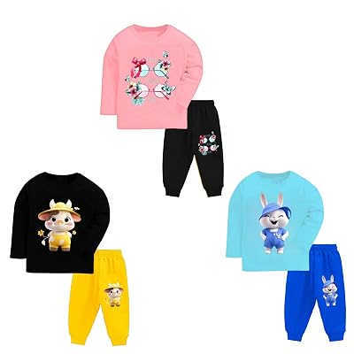 TS LAVI TAVI Unisex-Child Cotton Blend Trendy Printed Apparel Full Sleeve T-Shirt Pyjama Track Pant Combo Clothing Set (