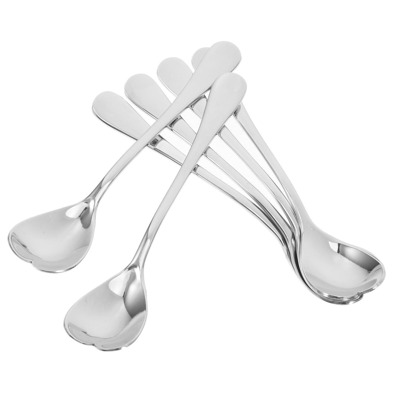 POPETPOP 6 Cucharas de Acero Inoxidable en Forma de Corazón Mango Largo, Creativas y Lindas para Café, Té, Postres y Uso Versátil en Cocina y Fiestas