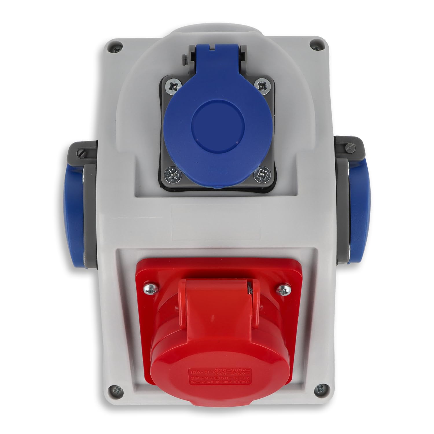 EBROM CEE-Verteilerdose – 1x CEE 16A 5P 400V + 3x Schuko 16A 230V IP44 | spritzwassergeschützt – Vorverkabelt & anschlussfertig – Robustes Gehäuse – Hochwertige Industriequalität