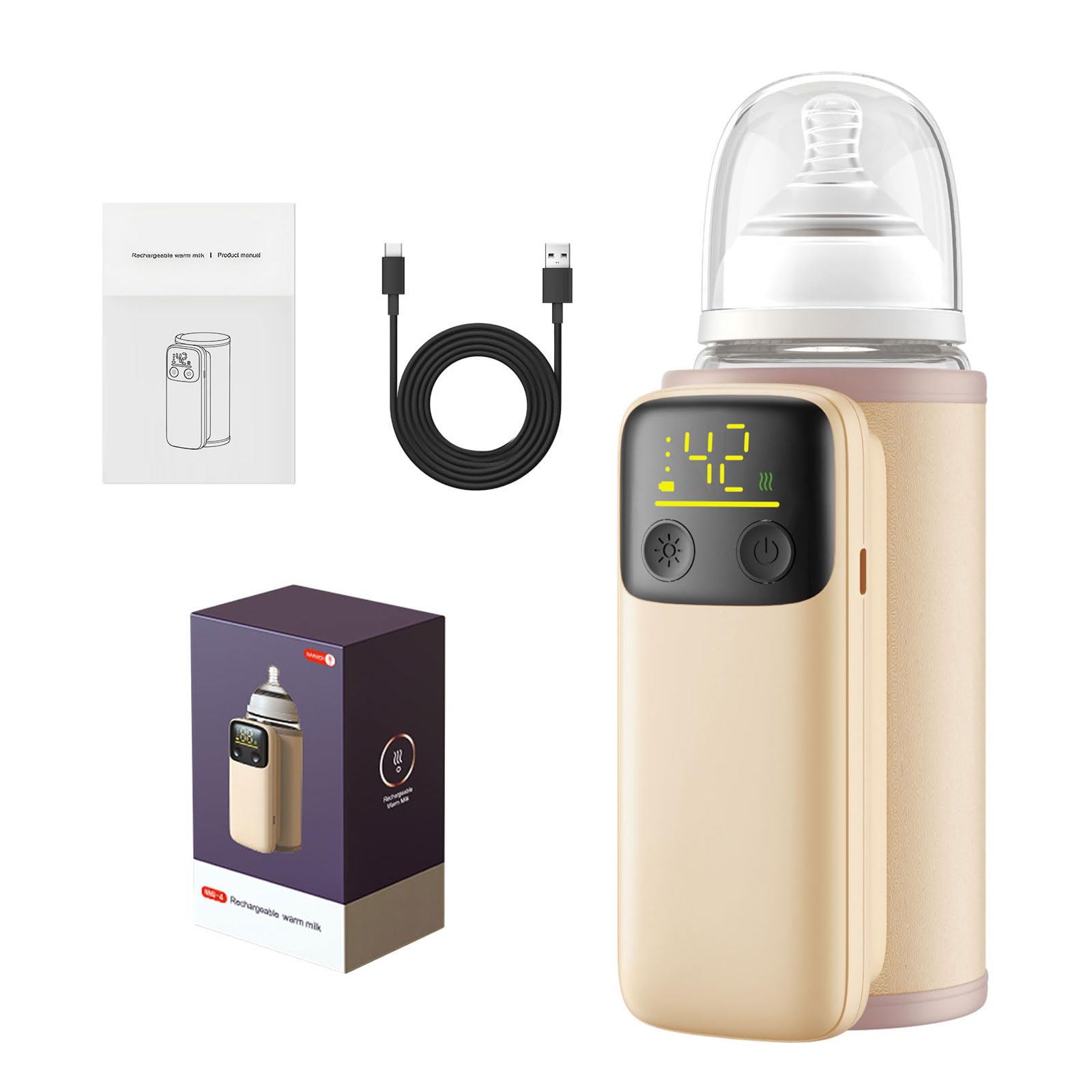 Tragbarer Flaschenwärmer, Wiederaufladbare Milchwärmhülle mit Schnellheizfunktion und 6 Temperaturstufen, 8000 mAh 18W Schnellladefunktion, Babyflaschen WäRmer für Unterwegs und Zuhause|35-55℃