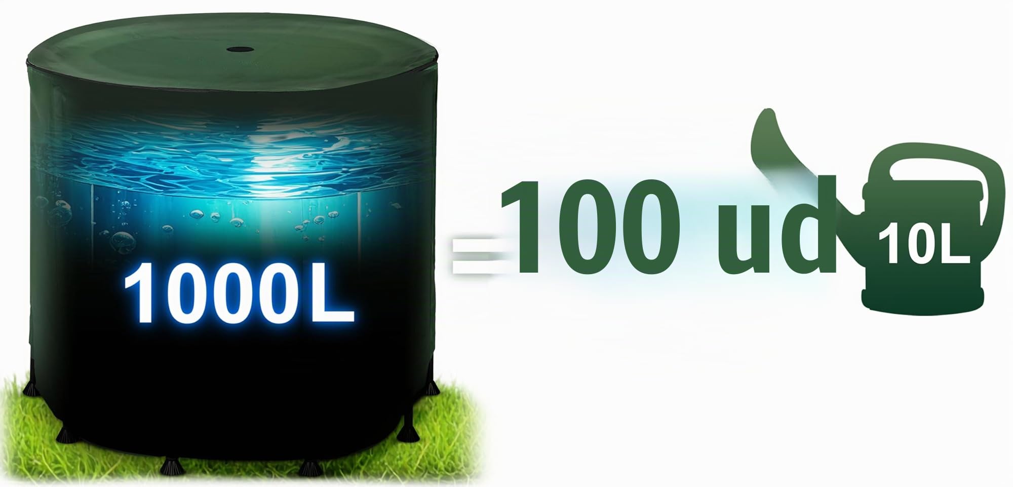 Tanque de Lluvia de 1000 l Barril de Agua con válvula de Drenaje 96 x 120 cm Verde