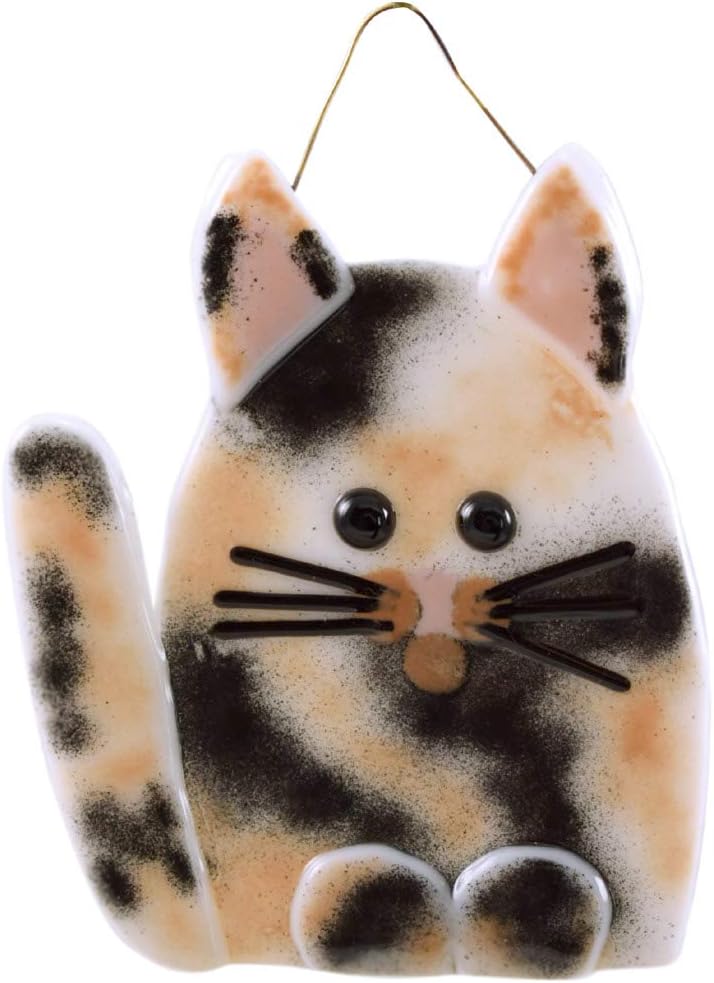 Whimsical Cat Fused Glass Sun Catcher, Handmade in USA (Calico)