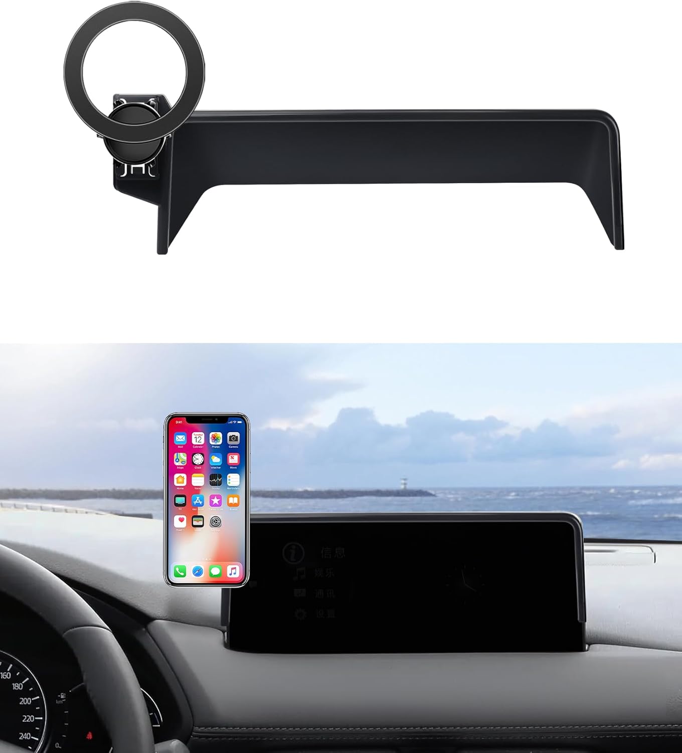 MaserWeller Car Phone Holder for Mazda CX5 CX-5 2021-2025 / cx-9 2021-2023 Accessories 10.25-Inch Screen Fixed Clip, 360° Rotation Phone Mount Compatible with MagSafe