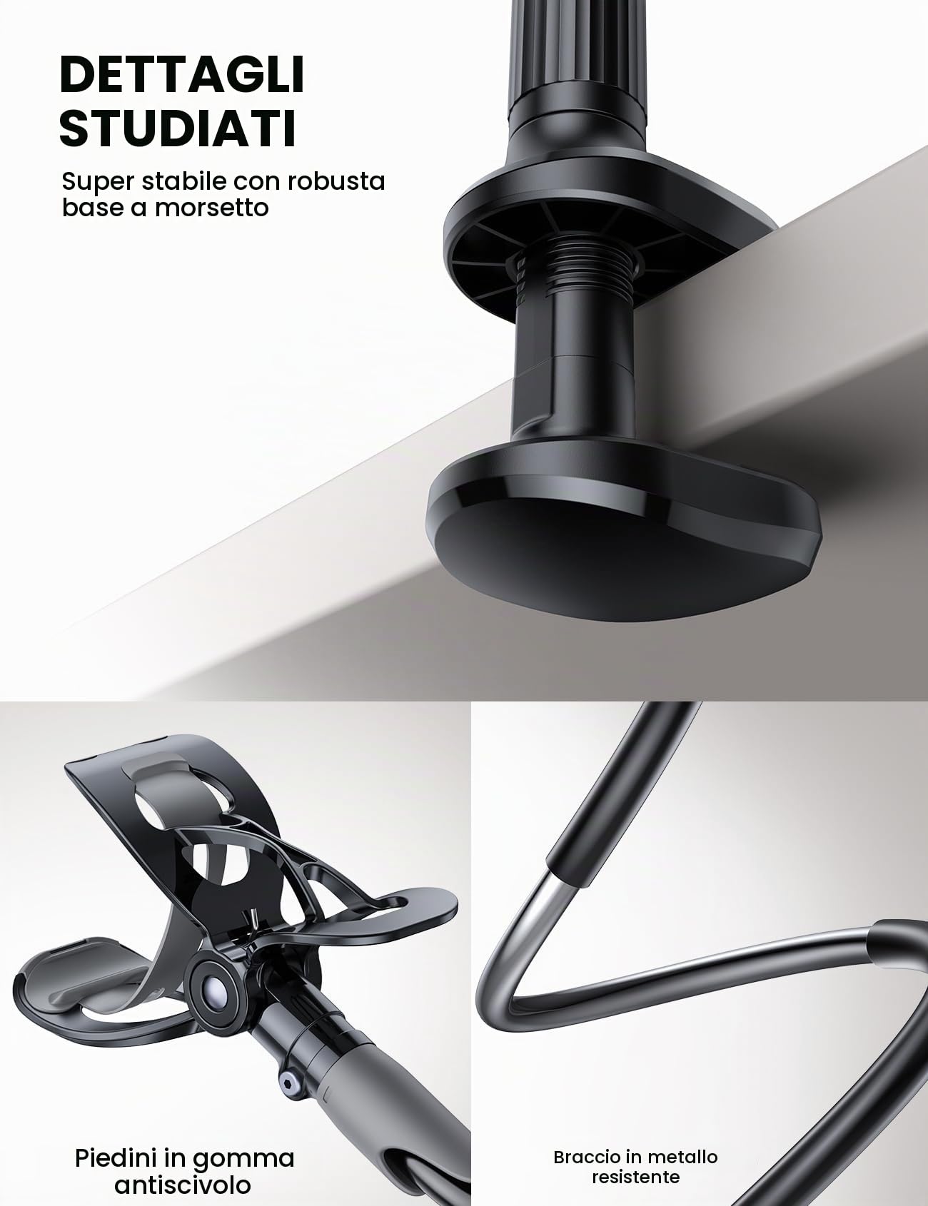 Lamicall Supporto Telefono, Collo D'oca Supporto Regolabile - Universale Stand per iPhone 17 16 15 14 13 Pro Max, Plus Mini XS XR X 8 7, Switch, Samsung S10 S9 S8, Scrivania, Altri Smartphone - Nero