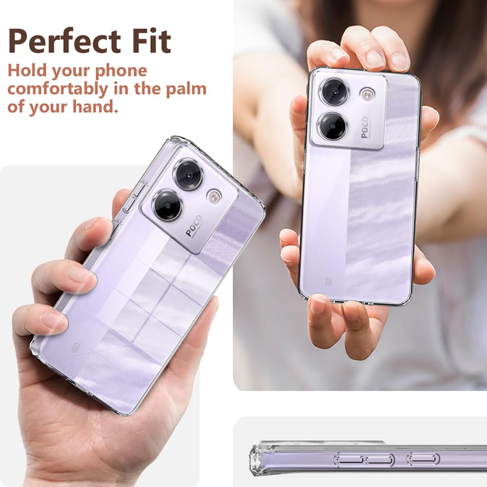 Image of Fashionury Crystal Clear Case for Poco M7 Pro 5G | Yellowing Resistance | Transparent TPU Silicone | Raised Camera Lips | Slim Transparent Cover