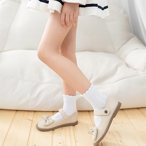 Miniatura 6 de Looching 5 pares de calcetines de malla fina de algodón para bebés, niñas y niños, con volantes, no se ven suaves, de corte bajo, calcetines