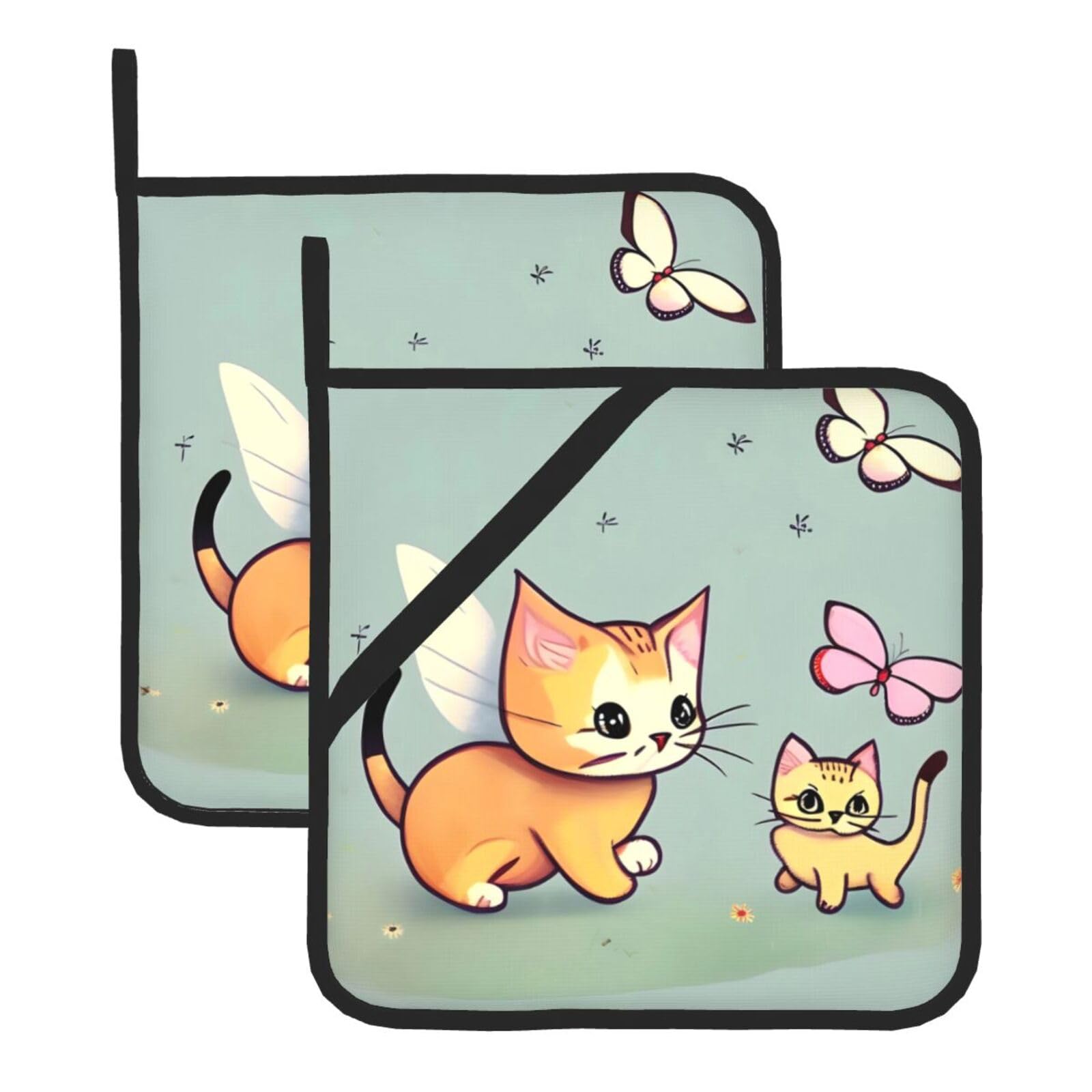 Kitten Butterfly Square Heat Resistant Trivet Set Thick and Durable for Baking Barbecue Cookware Oven