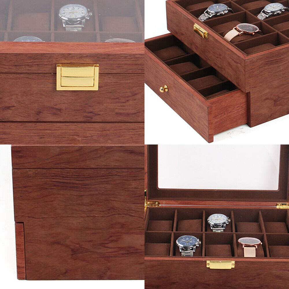 20 Fächer Uhrenbox, Uhren Uhrenaufbewahrungsbox, Organizer Uhrenkasten Rot Holz Schmuckschatulle, Verschließbare Uhrenbox für Herrn Dame