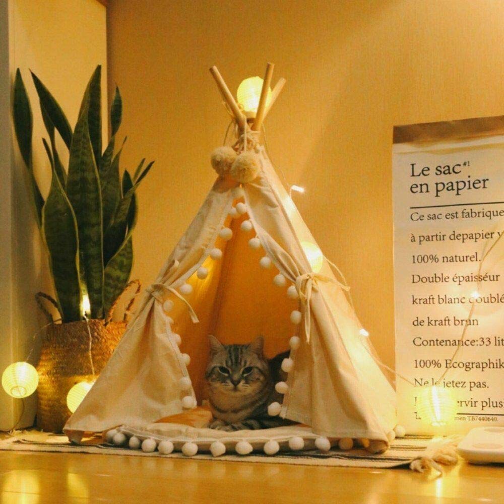 TentHome Tente pour Animaux de Compagnie à la Maison Tente Tipi Cabane pour Chiens Chiots Chats Niche avec Pompons pour Chien Amovible et Lavable, sans Coussin (M(1-7kg))