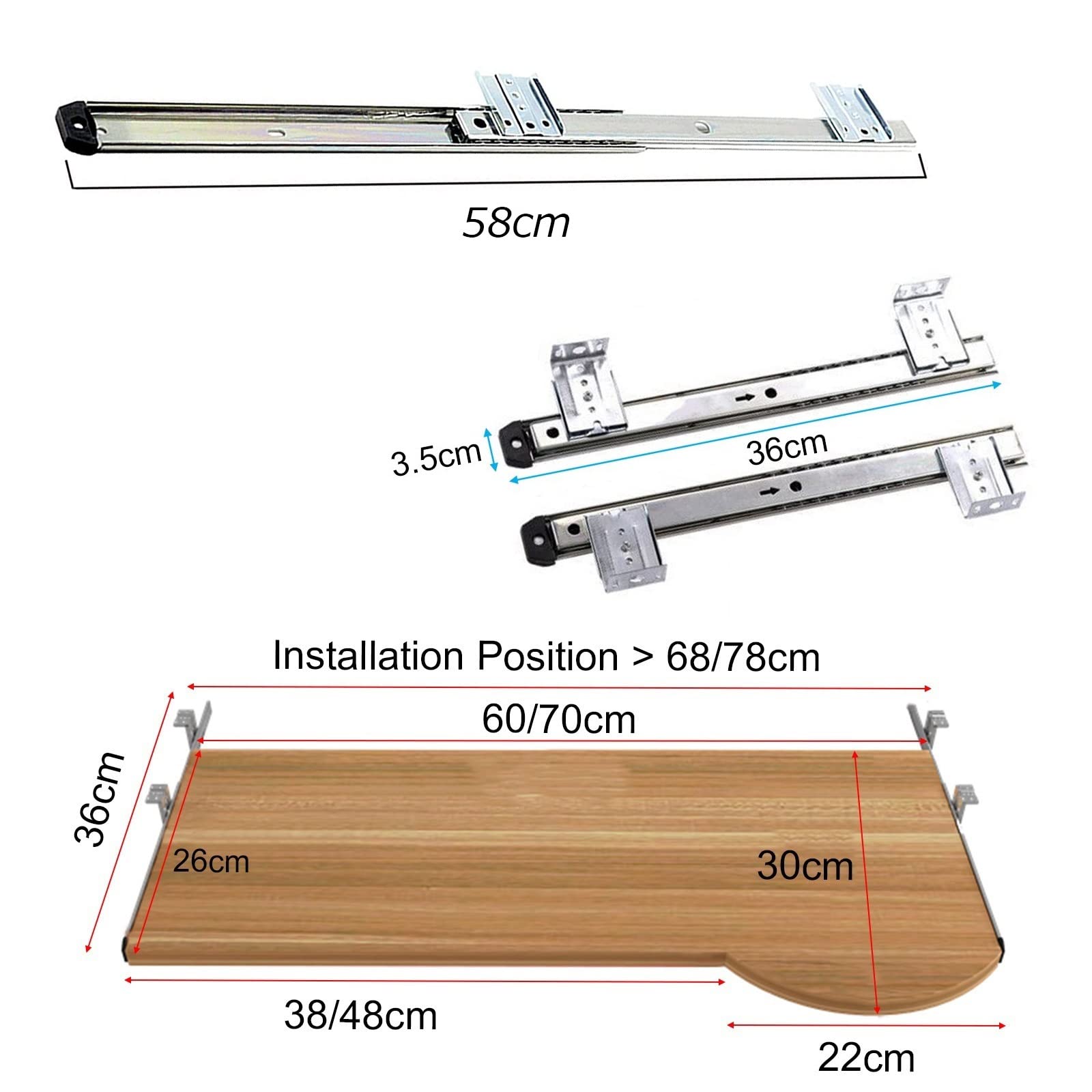 Regulowana taca na klawiaturę pod biurko – obsługuje klawiatury i myszy, wysuwana platforma klawiatury, wysuwana szuflada na klawiaturę, do użytku domowego i biurowego