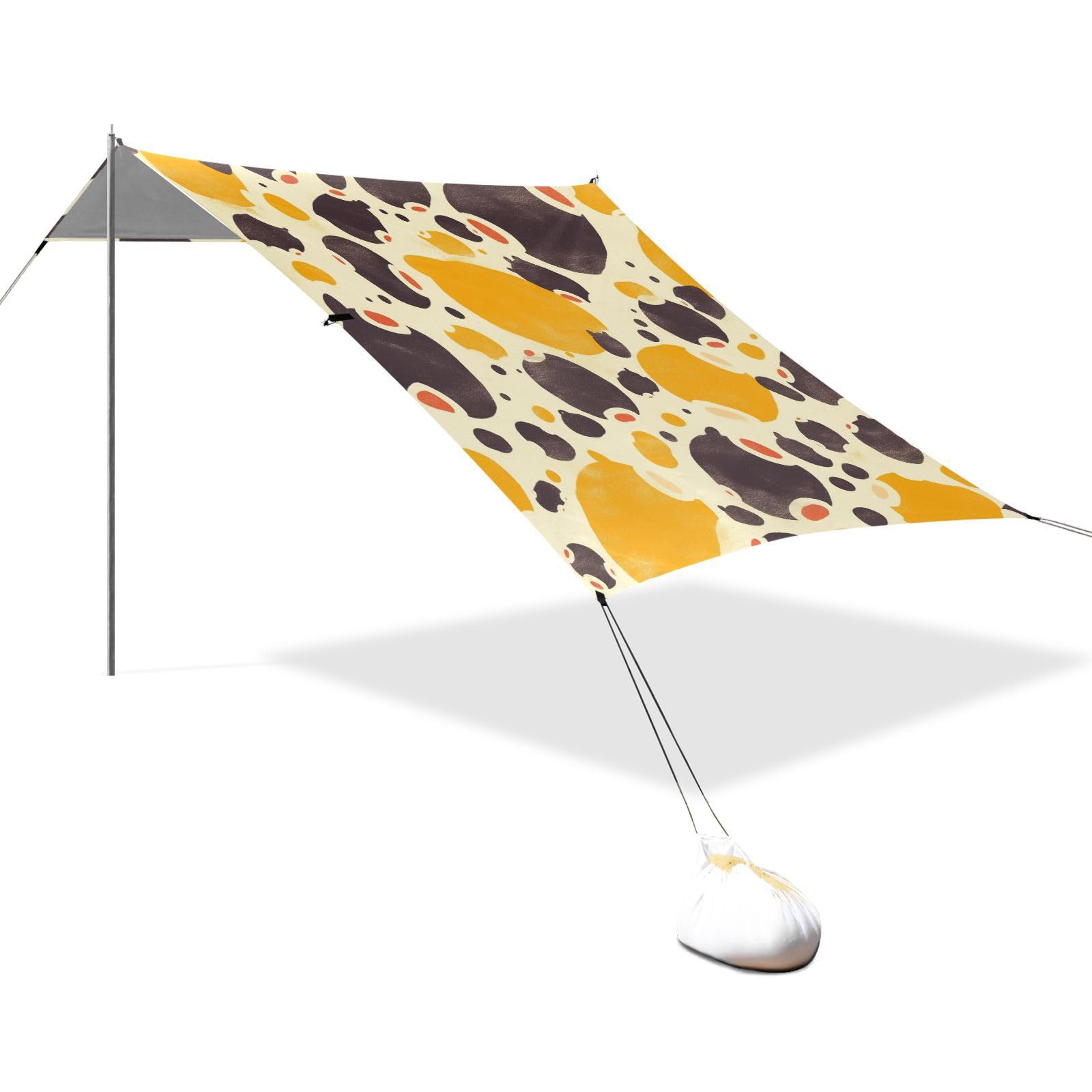 Milk Cow Print Style Sienna Foldable Beach Tent UPF50 Water-Resistant Outdoor Sun Shade with Sandbags & Sand Shovel for Camping, Fishing, Backyard Fun