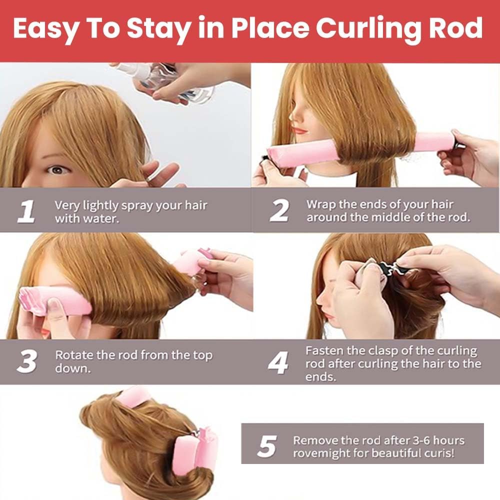 AADCART Heatless Hair Curler | Flexible Curling Rod with Hook, Satin Rollers for All Hair Types, No Heat Curls to Sleep for Curl Rods, Heatless Curls for Blowout Hair (Pink) 4