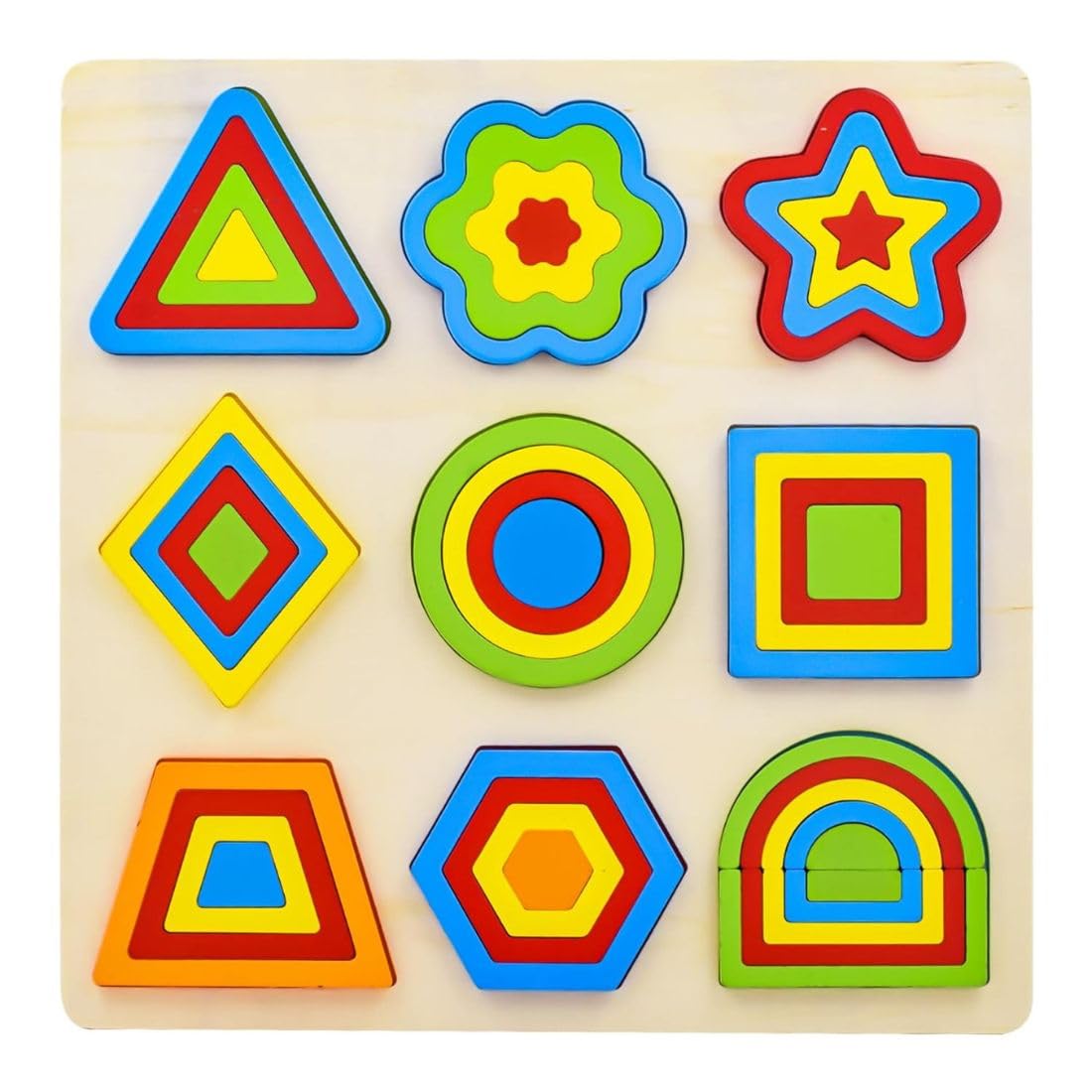 Little Mind KNK 9 Shape Wooden Puzzle Board – Colorful Geometric Sorting Educational Toy for Kids, Montessori Learning Activity, Builds Fine Motor Skills, & Shape Recognition 2+-image-23