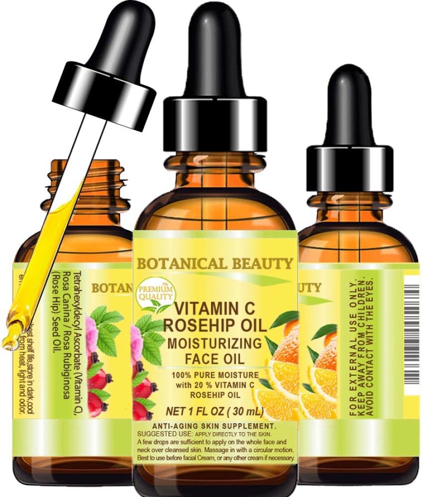 Botanical Beauty VITAMIN C ROSEHIP OIL Moisturizing Face Oil Anti-aging, Regenerating and Nourishing 20% Vitamin C, Pure Rose Hip Oil 1 Fl. Oz - 30 ml