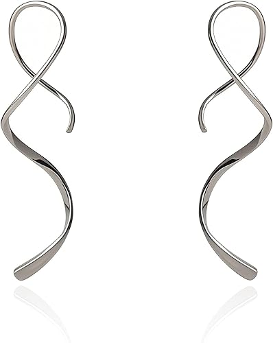 Miniatura 9 de Threader Earrings 925 Sterling Silver Pull Through Hoops Drop Dangle Minimal Everyday Earrings