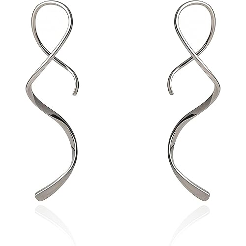 Spiral Threader Earrings 925 Sterling Silver Handmade Twisted Curved Pull Through Earrings