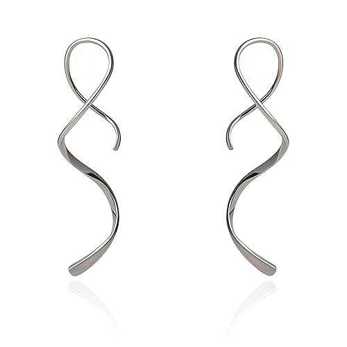 Miniatura 8 de 14K Gold Spiral Threader Earrings Sterling Silver Drop Dangling Handmade Curved Pull Through Earrings
