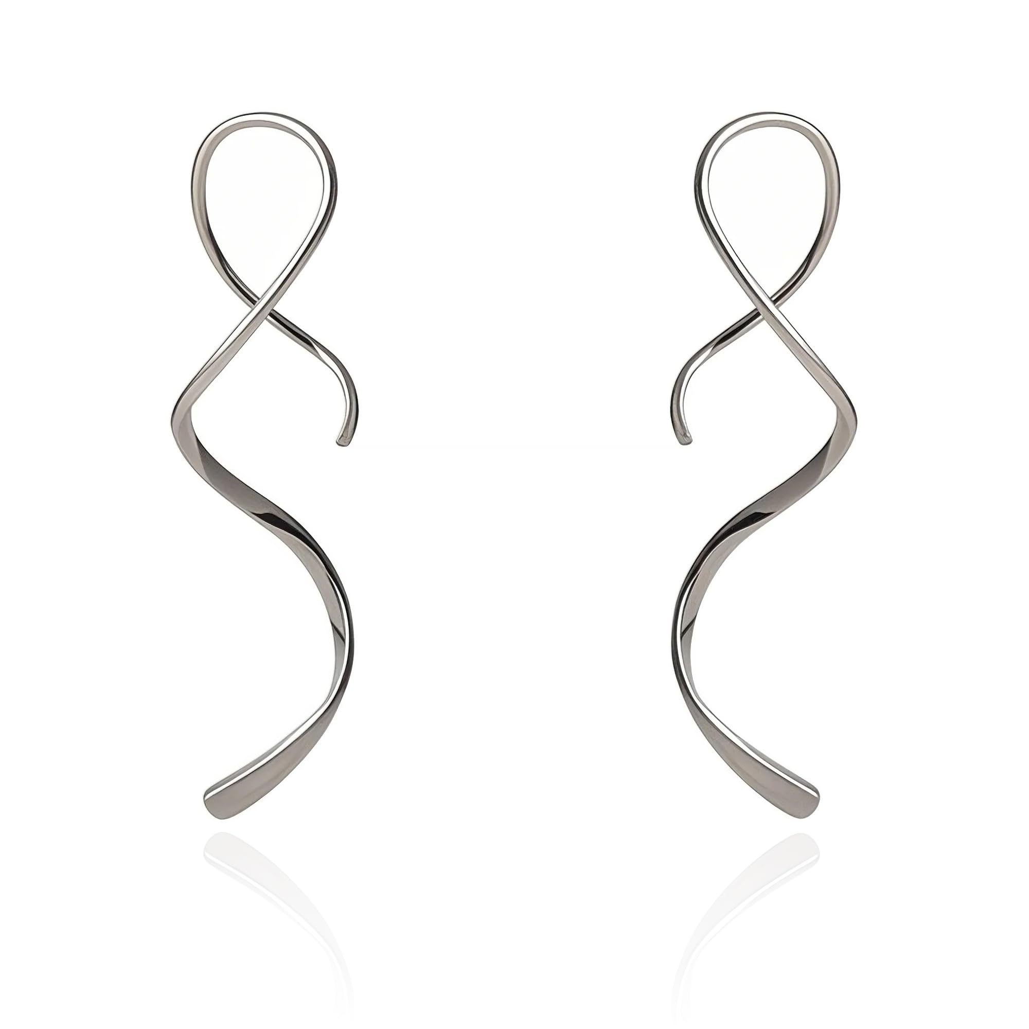 KakikakiSpiral Threader Earrings 925 Sterling Silver Handmade Twisted Curved Pull Through Earrings