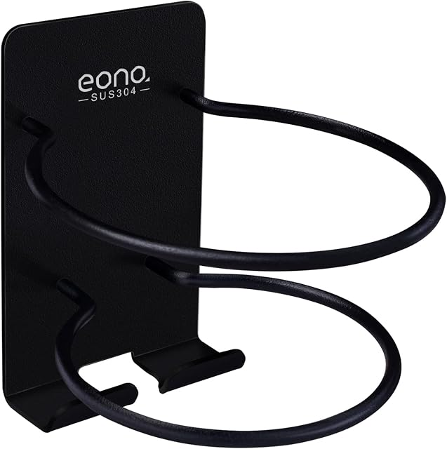 Amazon Brand  Eono Self Adhesive hair dryer holder  Wall Mount, Stainless Steel, Black