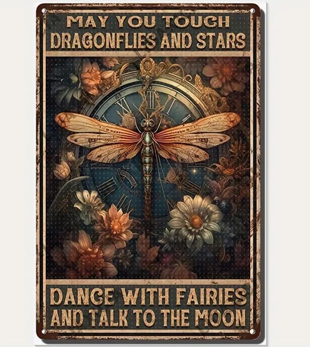 Miniatura 1 de Letreros de metal vintage retro con texto en inglés May You Touch Dragonflies and Stars Dance With Fairies And Talk To The Moon, letrero de metal