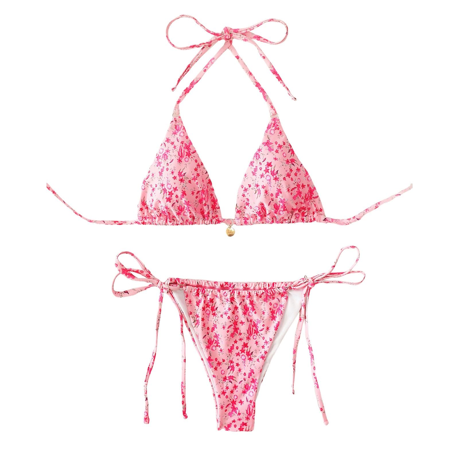 Bikini Conjunto De for Mujer Traje Baño Dos Piezas con Cuello Halter Triángulo Sexy Tanga Cordones Laterales, Rojo (Rojo Sandía), L