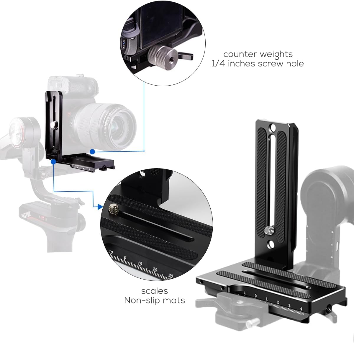 Aluminum L Bracket Vertical Horizontal Switching Quick Release Plate for Zhiyun Weebill-S Crane 2/3 Gimbal Stabilizer Tripod Monopod and SLRs