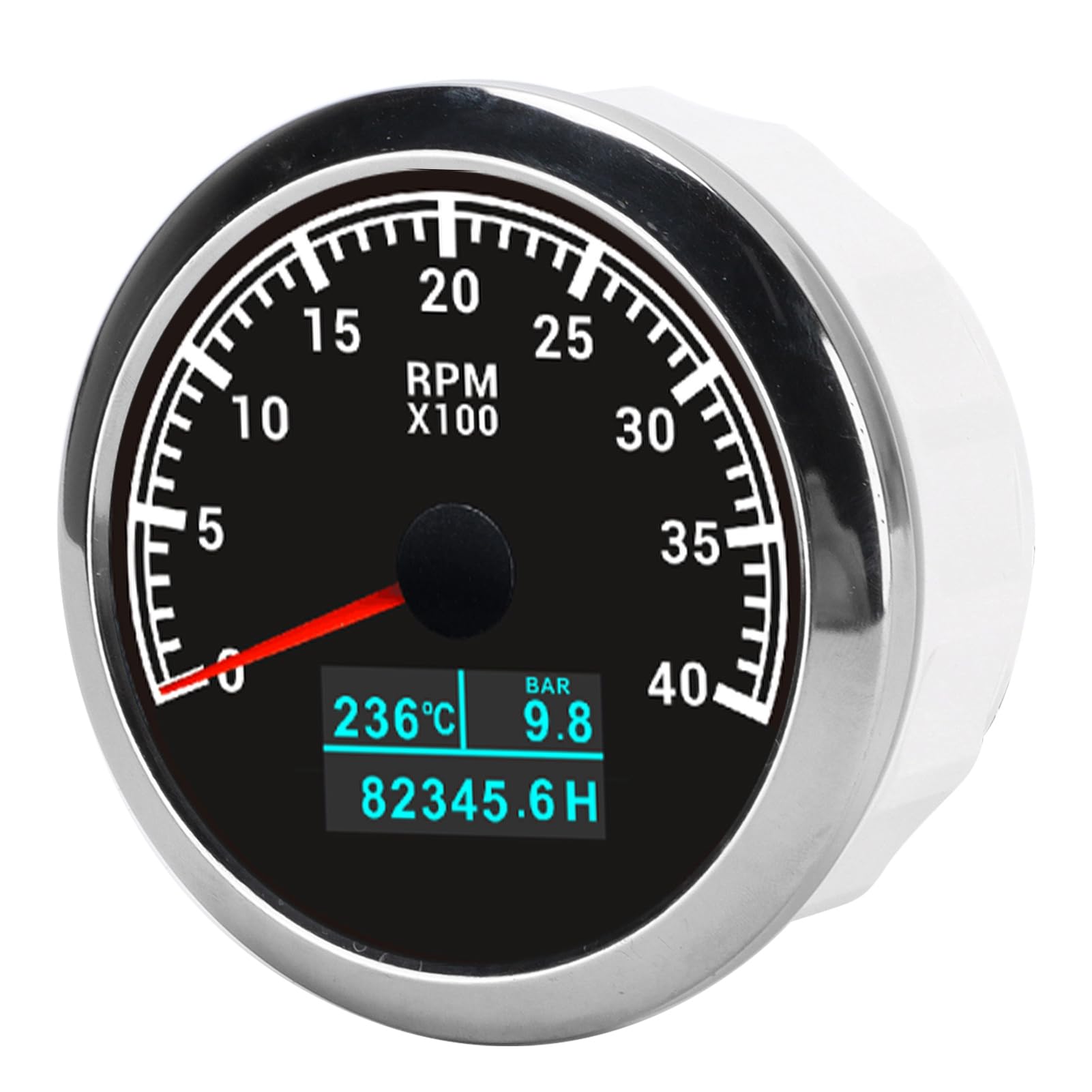 Tacómetro de Puntero, Calibre RPM ABS Acero Inoxidable Instalación Fácil Tacómetro RPM para Camión de Botes de Automóvil (esfera blanca) (esfera negra)
