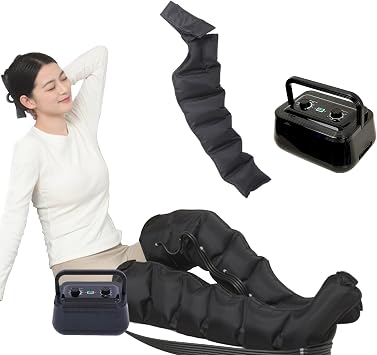 Legs Recovery System Lymphatic Drainage Massager, Dynamic Compression Massage Electric Air Compression Leg Massager Machine for Pain and Circulation, 6-Cavity | Timing Func | 0250mmHg Kp  Black