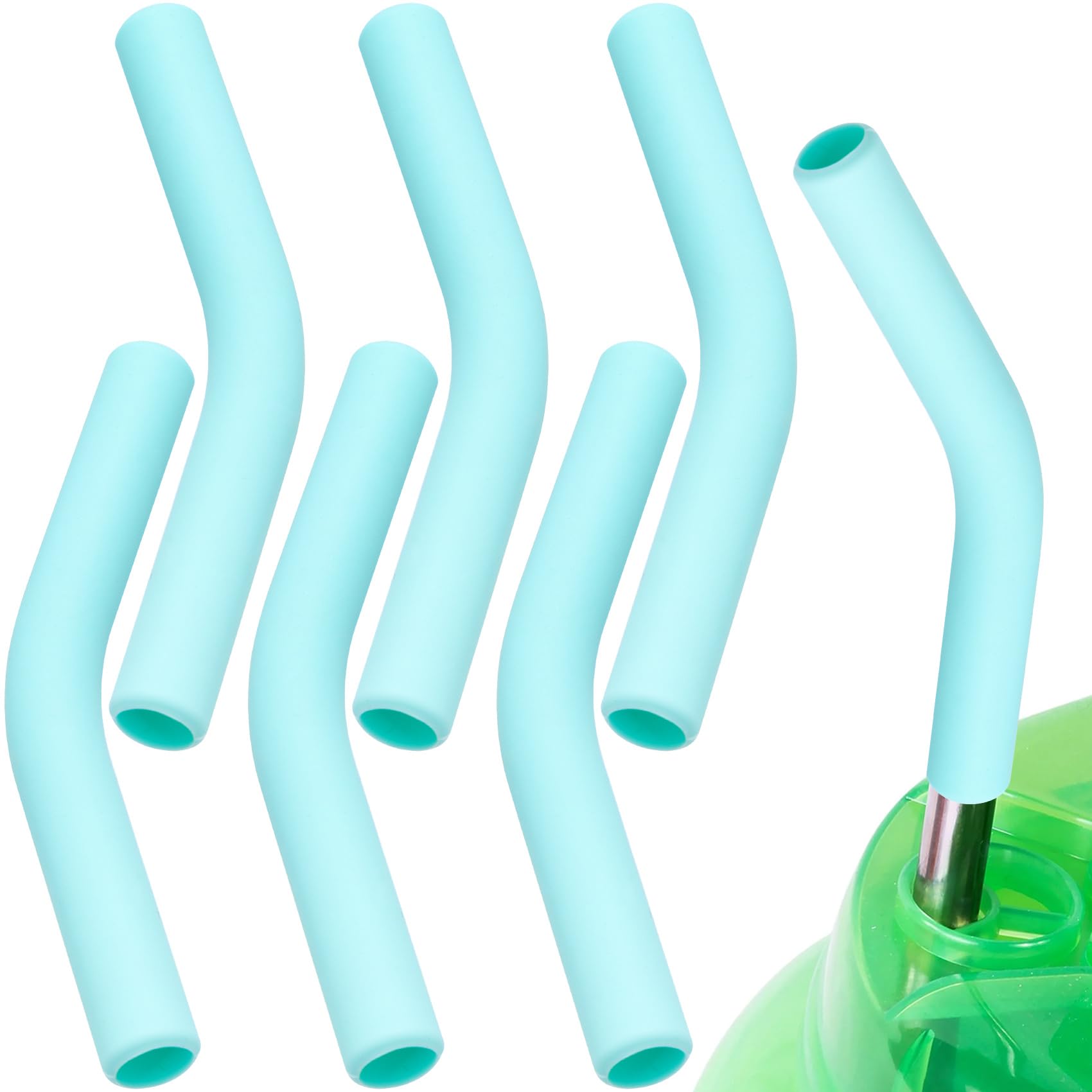 Isslly Silicone Straw Tips, 6 Pack, Food Grade, Reusable, Green for 5/16in Metal Straws, Straw Covers