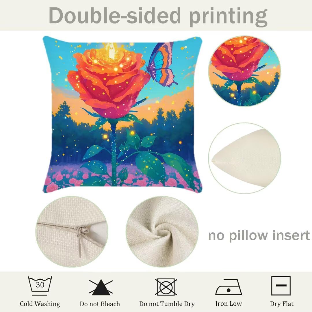 Lot de 4 Housse de Coussin 45x45cm,Housse de Canapé Fleur Motif Décoratif Imperméable Lin Taie d'oreiller avec Fermeture Éclair Invisible,Salon Chambre à Coucher Décoration de Maison,Printemps Ym227