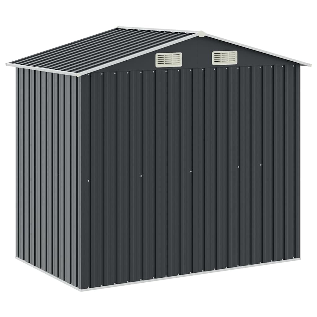 Domek ogrodowy z regałem, antracyt, 205 x 130 x 183 cm, żelazny domek ogrodowy ze stelażem do przechowywania urządzeń ogrodowych i przedmiotów gospodarstwa domowego, wytrzymały regał stalowy do