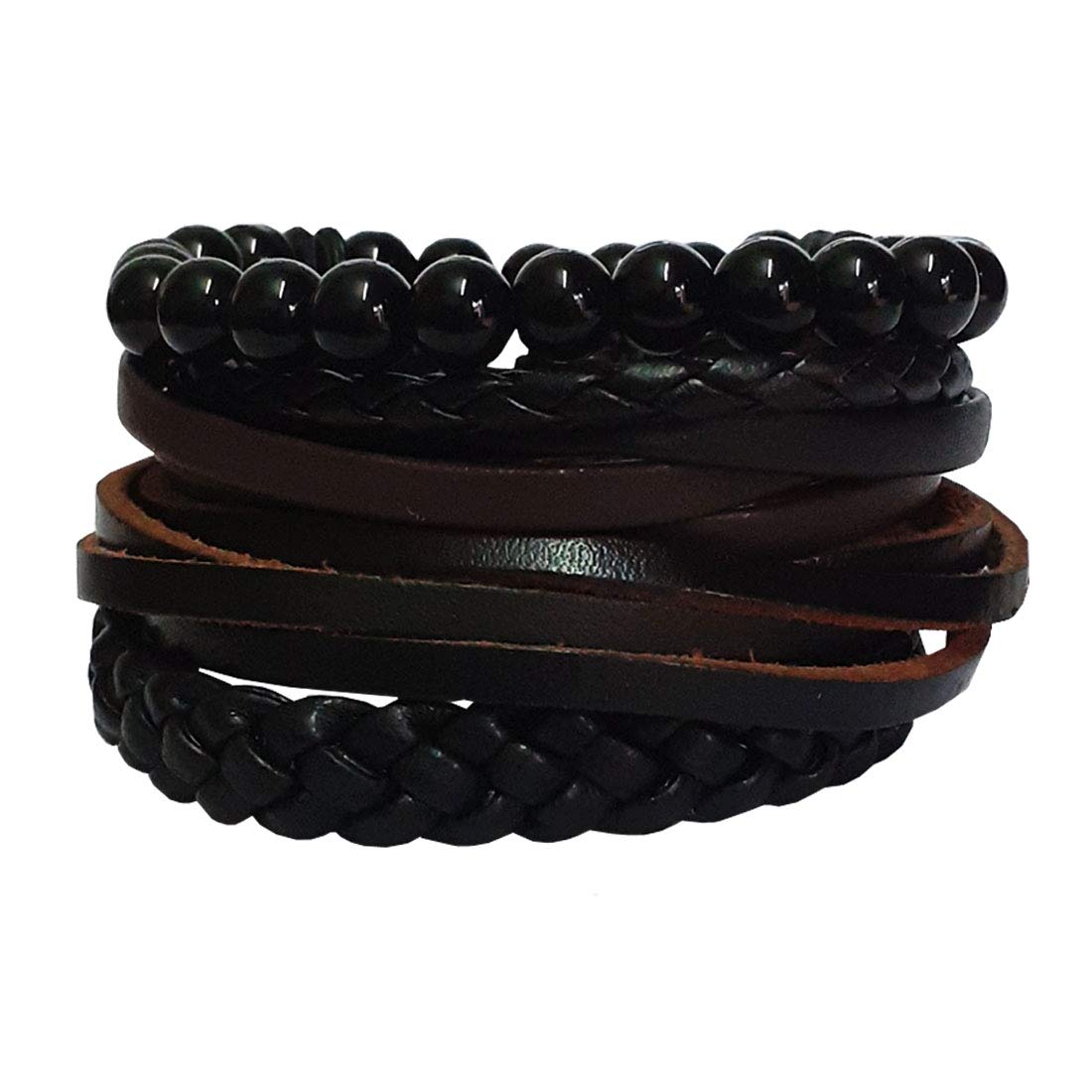 RICH AND FAMOUS Leather Wrist Band Bracelet Combo Set for Boys/Girls/Men/Women (Pack of 4) (B0832YS9D1) Amazon Price History, Amazon Price Tracker