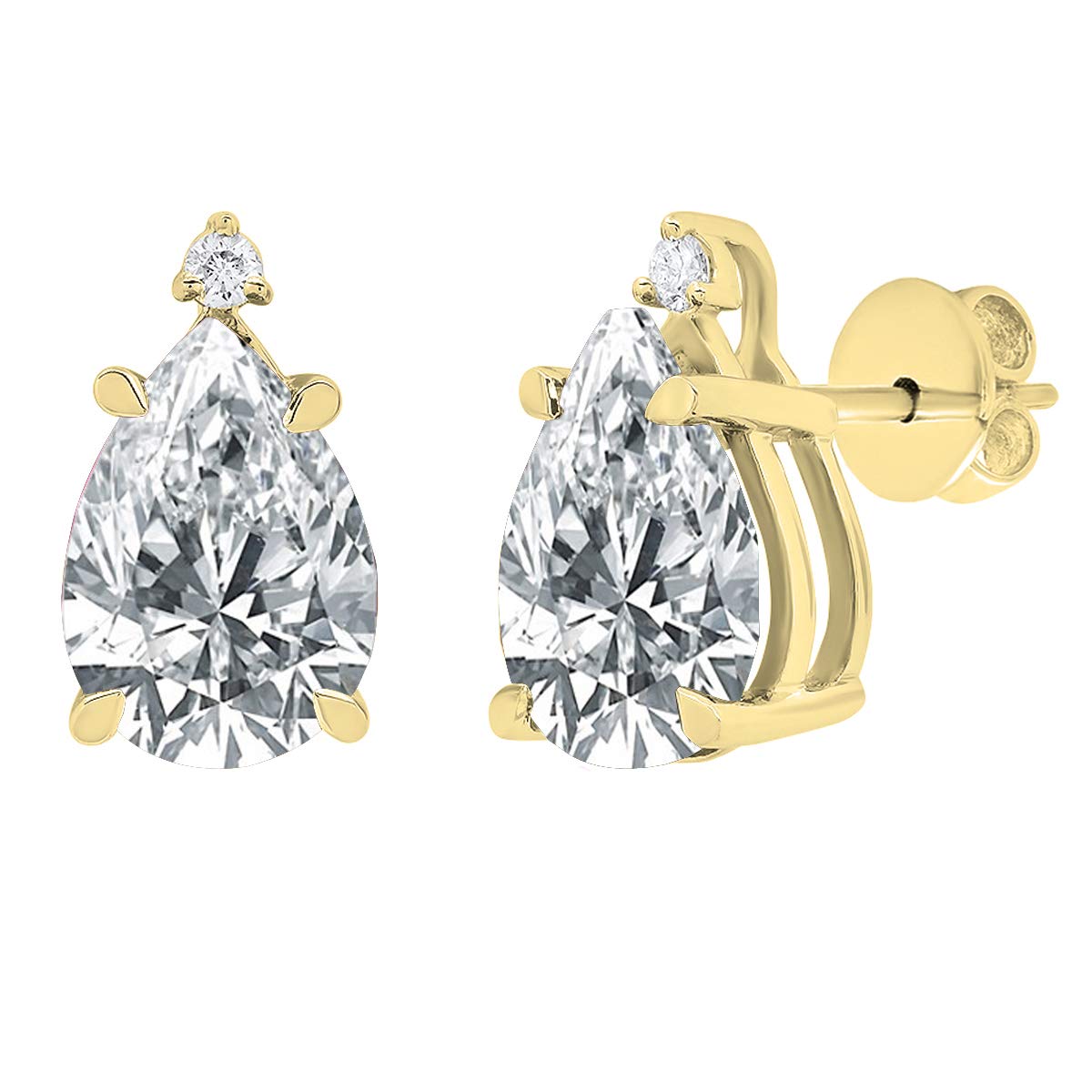 10X7mm Each Pear Lab Created Gemstone and Round Natural Diamond Women Teardrop Stud Earrings, 10K Real Solid Gold
