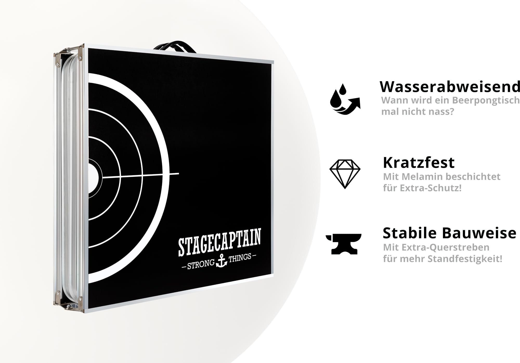 Stagecaptain Beer Pong Tisch “Basic” - Stabiler Klapptisch aus Alu - Melamin-beschichtete MDF-Platte (5 mm) - Inklusive 90 Becher und 6 Bälle - Schnell aufgebaut und kompakt beim Transport