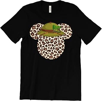 Leopard Print Mickey Ears with Safari Hat Shirt, Animal Kingdom Shirt for Men Women, Matching Couples Tshirt
