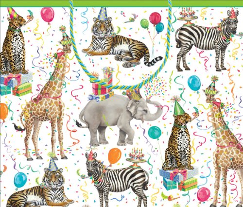 Caspari 11-1/2 by 4 by 9-1/2-Inch Gift Bag, Large, Party Animals