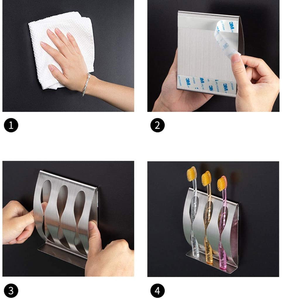 Multifuncional Soporte de cepillo de dientes con gancho 3/2, caja organizadora de cepillos de dientes autoadhesiva de montaje en pared de acero inoxidable 304, accesorios de baño Ahorro de espacio