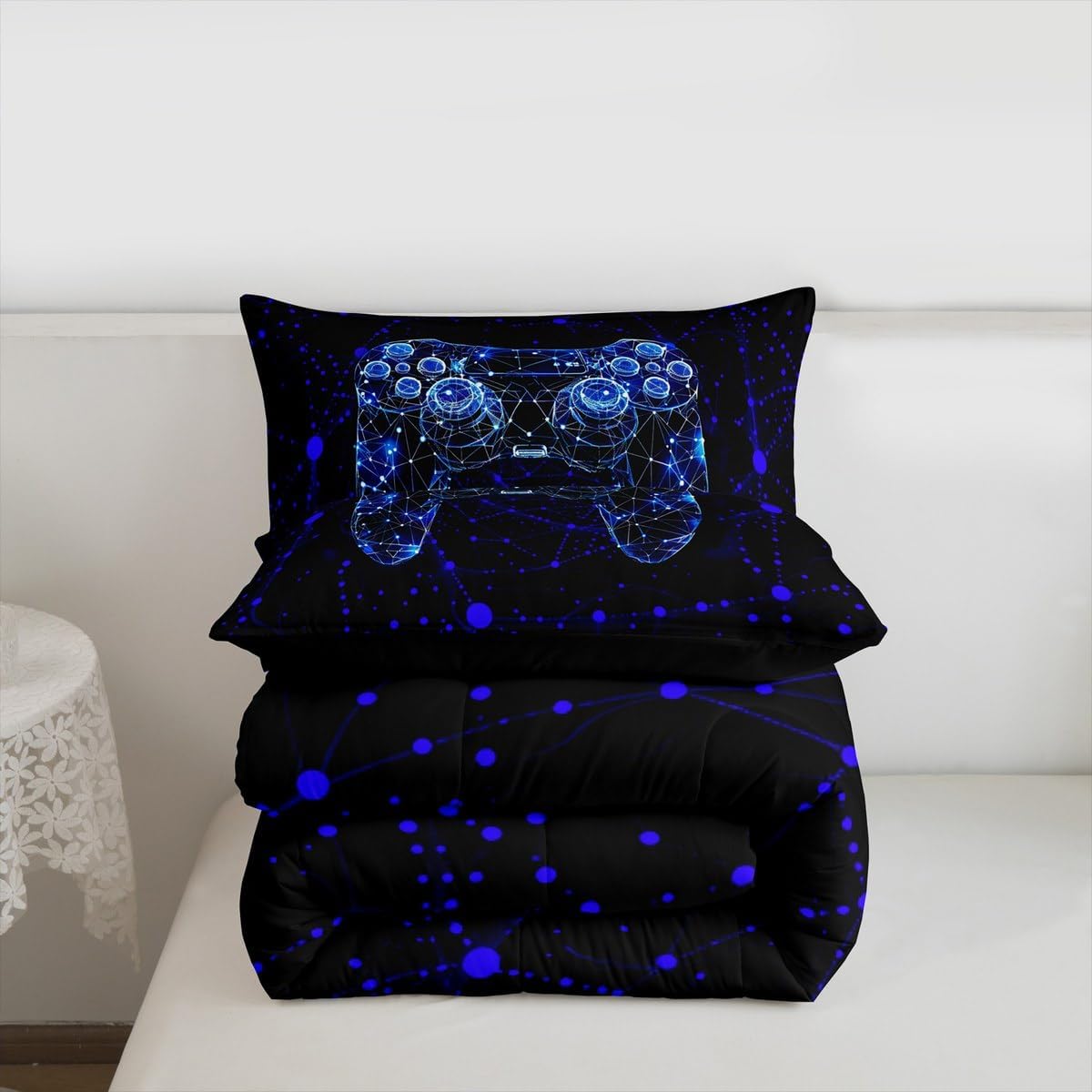 Feelyou Kids Modern Honeycomb Gamer Comforter Set Twin Size, Geometric Gaming Bedding Set Hexagon Duvet Insert Boys Girls Bedroom Decor with 1 Pillow Case