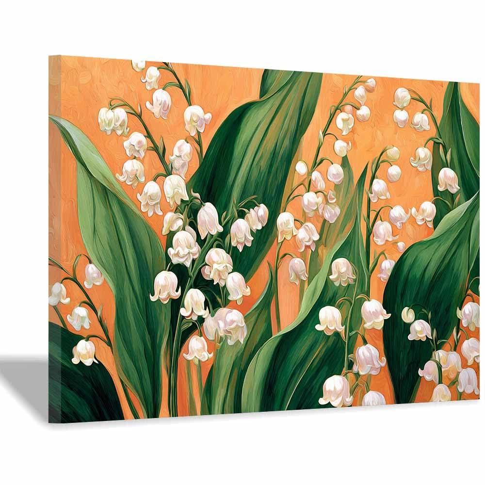ZAMAEIU Natural Scenery Painting Lilys of the valley branch Pictures Artwork, Contemporary Wall Art Large Size, Room Aesthetic Home Decor,Living Room,Bedroom(white)-50x70cm Framed