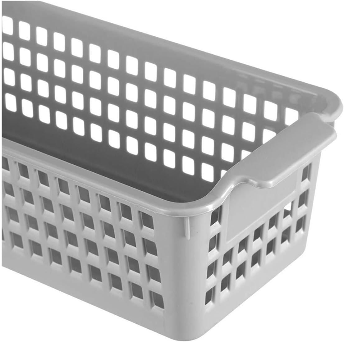 4-Pack Gray Plastic Storage Baskets, Slim Stackable Organizing Baskets with Handles, for Kitchen, Bathroom, Office, and Desktop