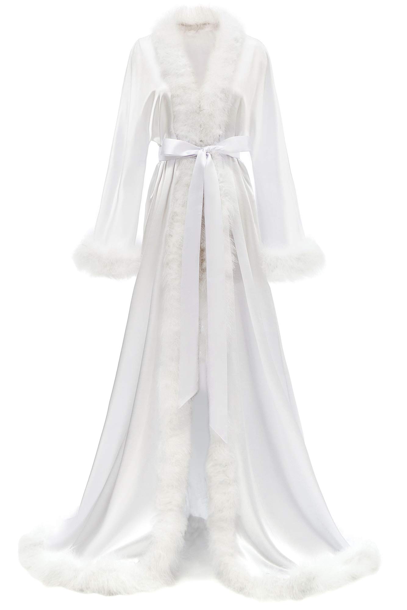 YexinbridalFeather Bridal Robe Silk Satin Luxury Maternity Gown for Photoshoot Wedding Dressing Lingerie Nightgown