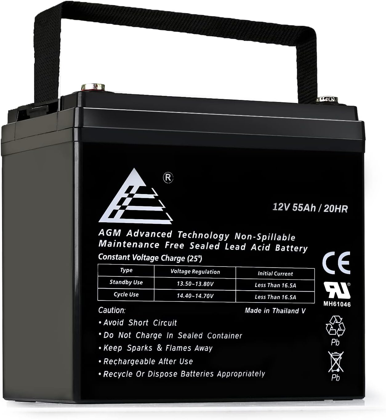 AGM Deep Cycle Battery 12V 55Ah - SLA 12V Batteries for UPS Backup, Security System, Trailer, Mobility Scooter Battery, RV & Electric Wheelchair Batteries Rechargeable, Low Self-Discharge